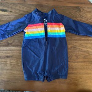 Primary Baby One-Piece Rash Guard in Rainbow Placed Stripe - Size 3-6 months